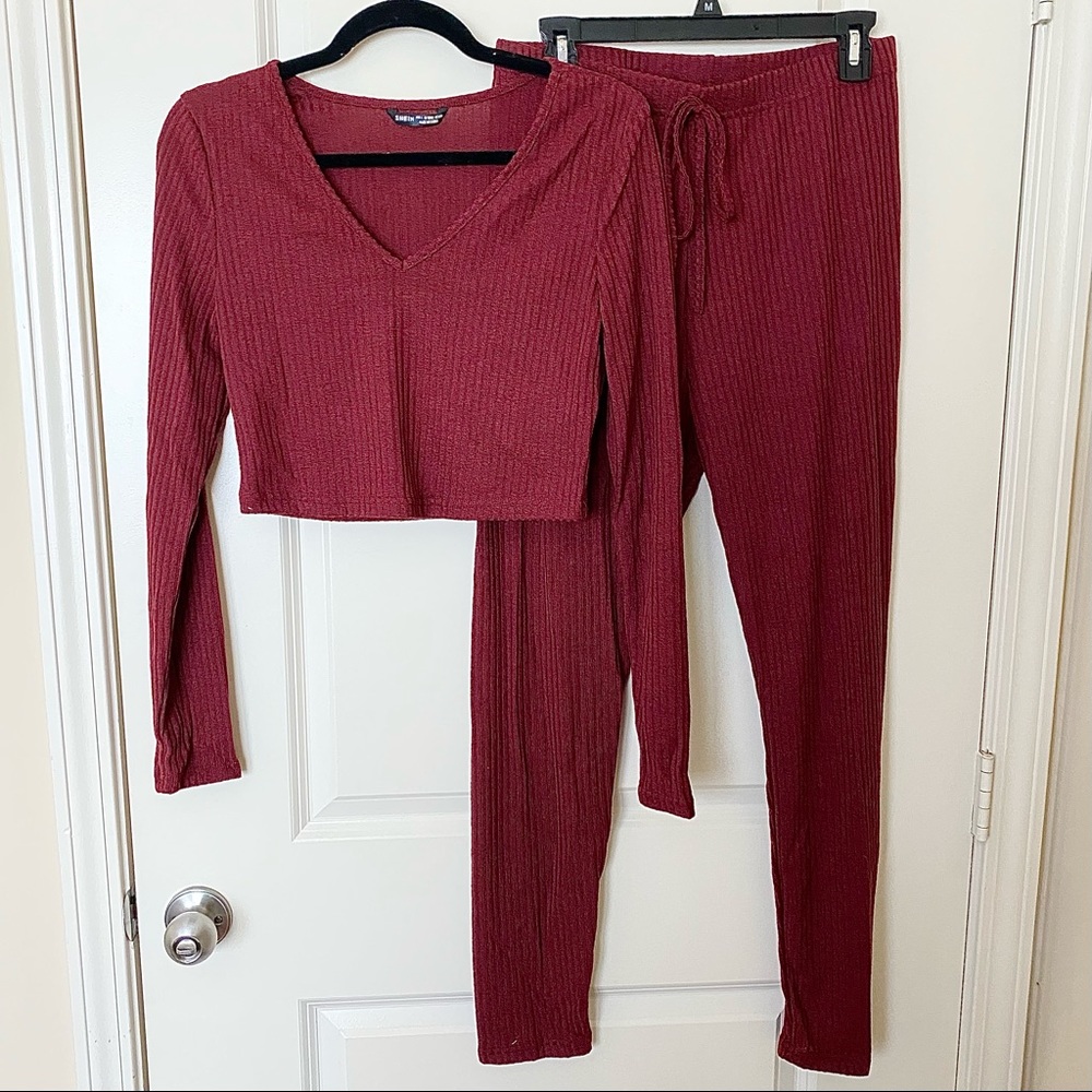 SHEIN Burgundy Sweater Crop Legging Set in US 8/10